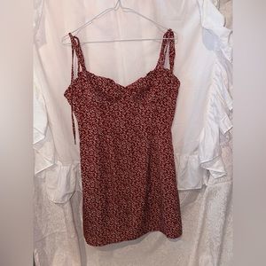 Red Floral Dress w/ White Flowers & Tie Up Straps